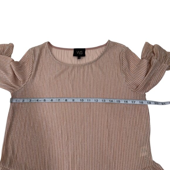 W5 Womens Ruffle Sleeve Rose Gold Metallic Striped Top Blouse SZ M Stretch - Picture 4 of 10